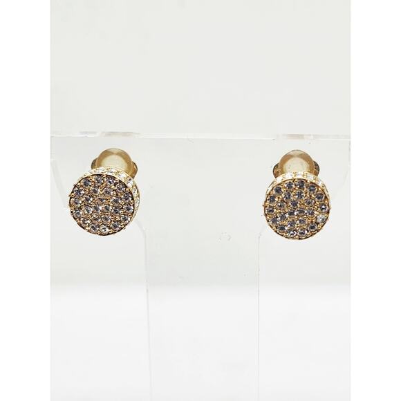 Vintage Earrings Crystal Rhinestone Pave Stud Dome Dimensional Circle Fancy - Picture 2 of 7